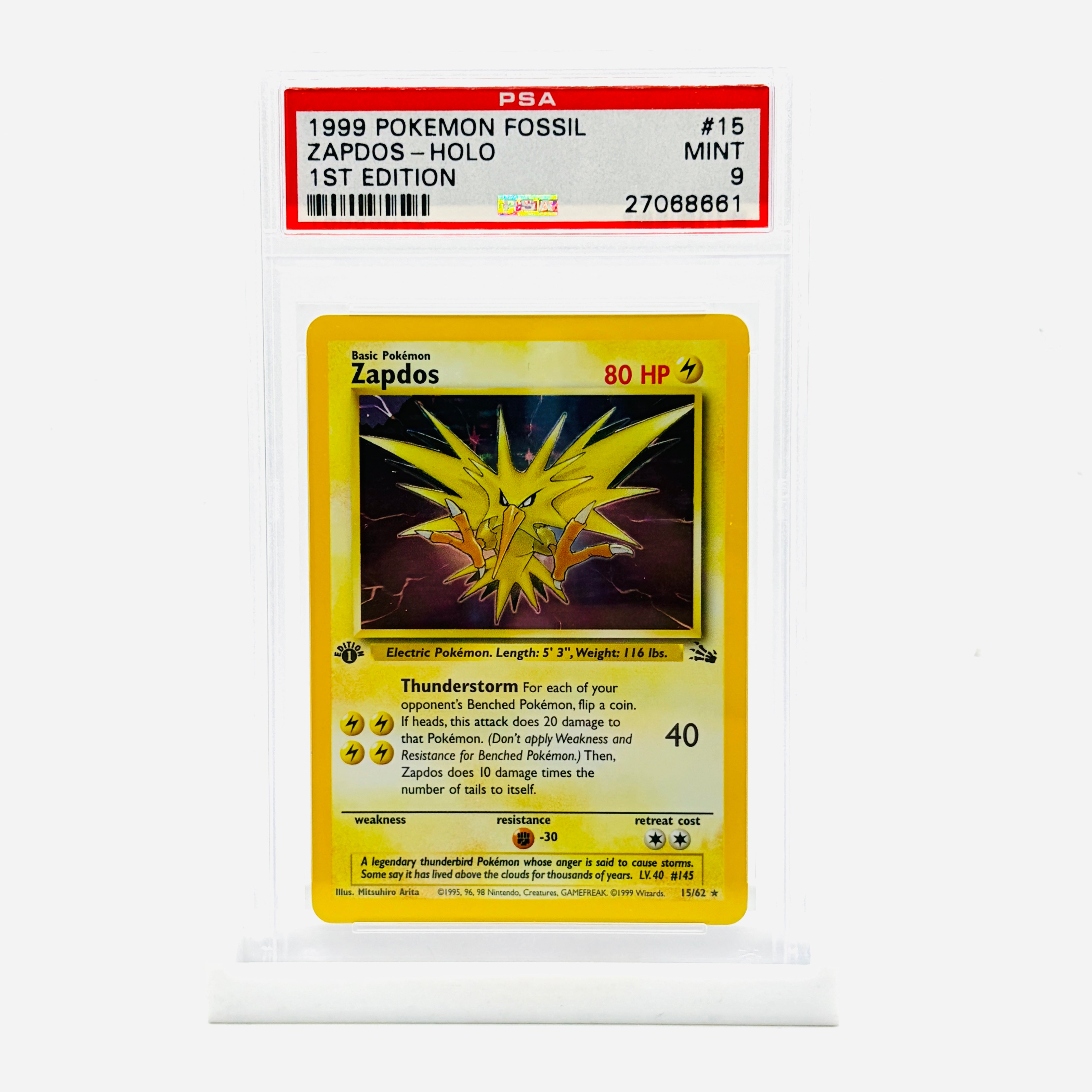 first edition zapdos pokemon card PSA 9 1st Holofoil [1LLL] Thunder (60) Flip Size:A4 1999 POKEMON JUNGLE 1ST 6125639296