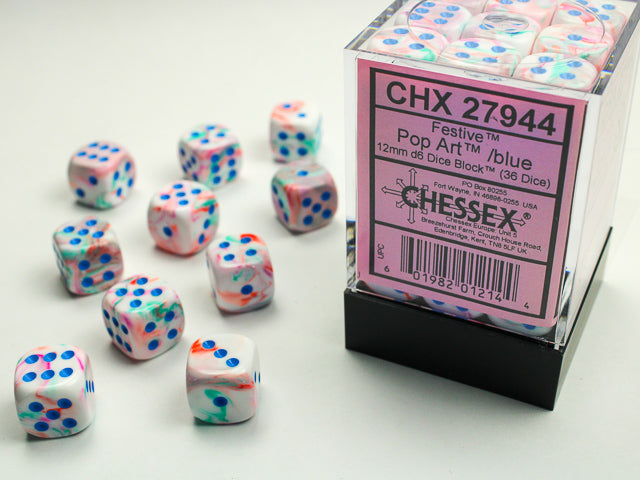 Chessex Dice - Festive® 12mm d6 Pop Art™/blue Dice Block™ (36 dice)
