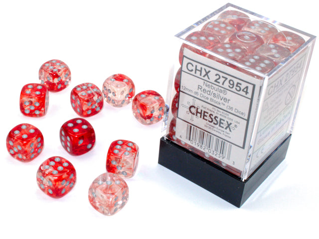 Chessex Dice - Nebula® 12mm d6 Red/silver Luminary™ Dice Block™ (36 dice)