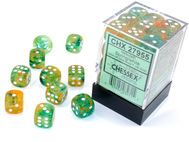 Chessex Dice - Nebula® 12mm d6 Spring/white Luminary™ Dice Block™ (36 dice)