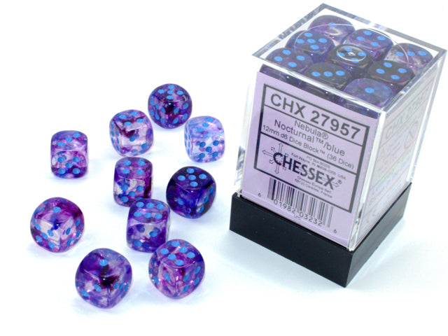 Chessex Dice - Nebula® 12mm d6 Nocturnal™/blue Luminary™ Dice Block™ (36 dice)