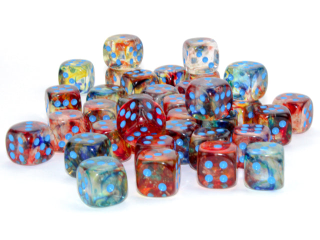 Chessex Dice - Nebula® 12mm d6 Primary™/blue Luminary™ Dice Block™ (36 dice)