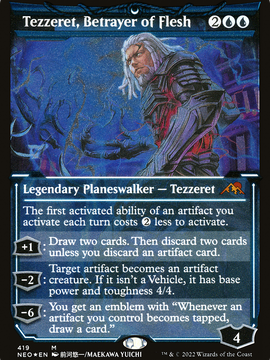Tezzeret, Betrayer of Flesh (NEO-419) - Kamigawa: Neon Dynasty: (Showcase) Etched Foil