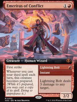Emeritus of Conflict (Extended Art) (SOS-332) - Secrets of Strixhaven