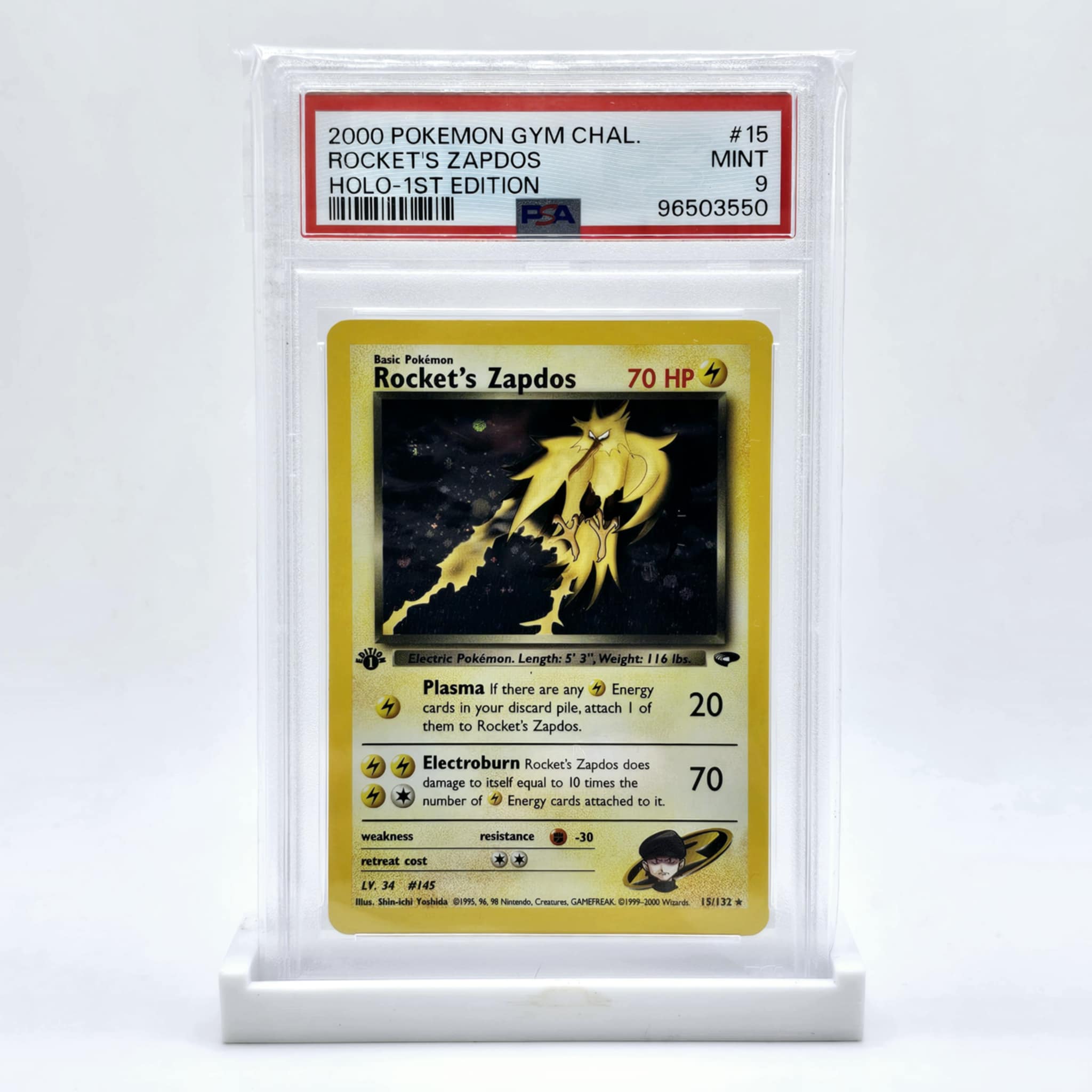 zapdos pokemon card first edition PSA 9 Rocket's Zapdos Holo