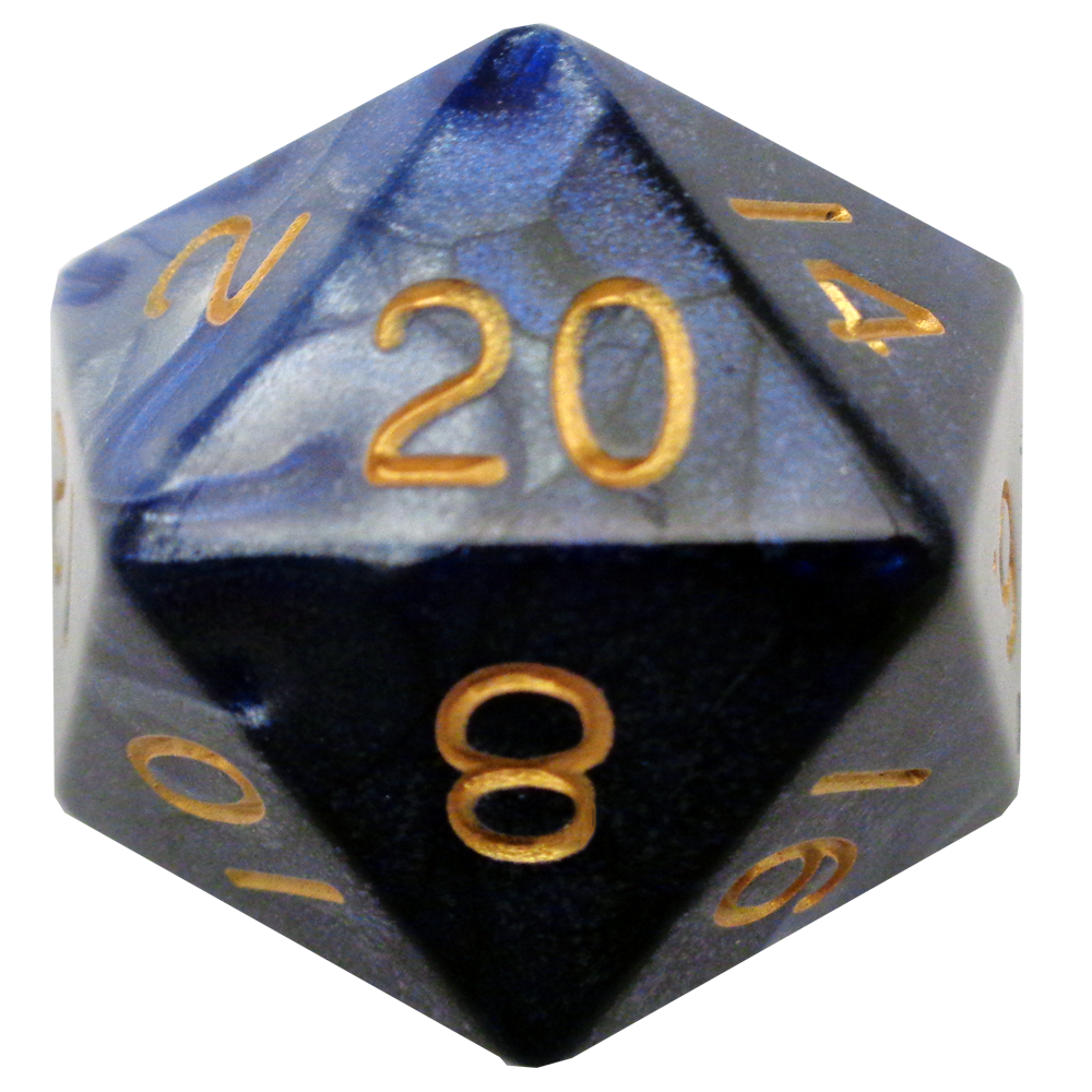 MDG - Mega Acrylic Dice d20 - Blue/White w/ Gold (35mm)