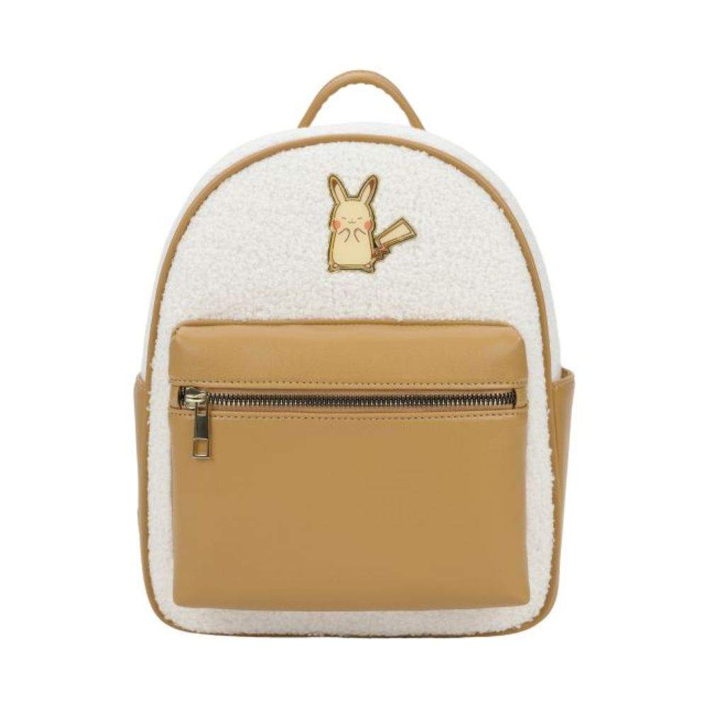 POKEMON - Electric Pikachu Sherpa Mini Backpack - White/Brown