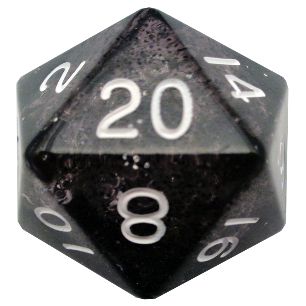 MDG - Mega Acrylic Dice D20 - Ethereal Black w/ White (35mm)