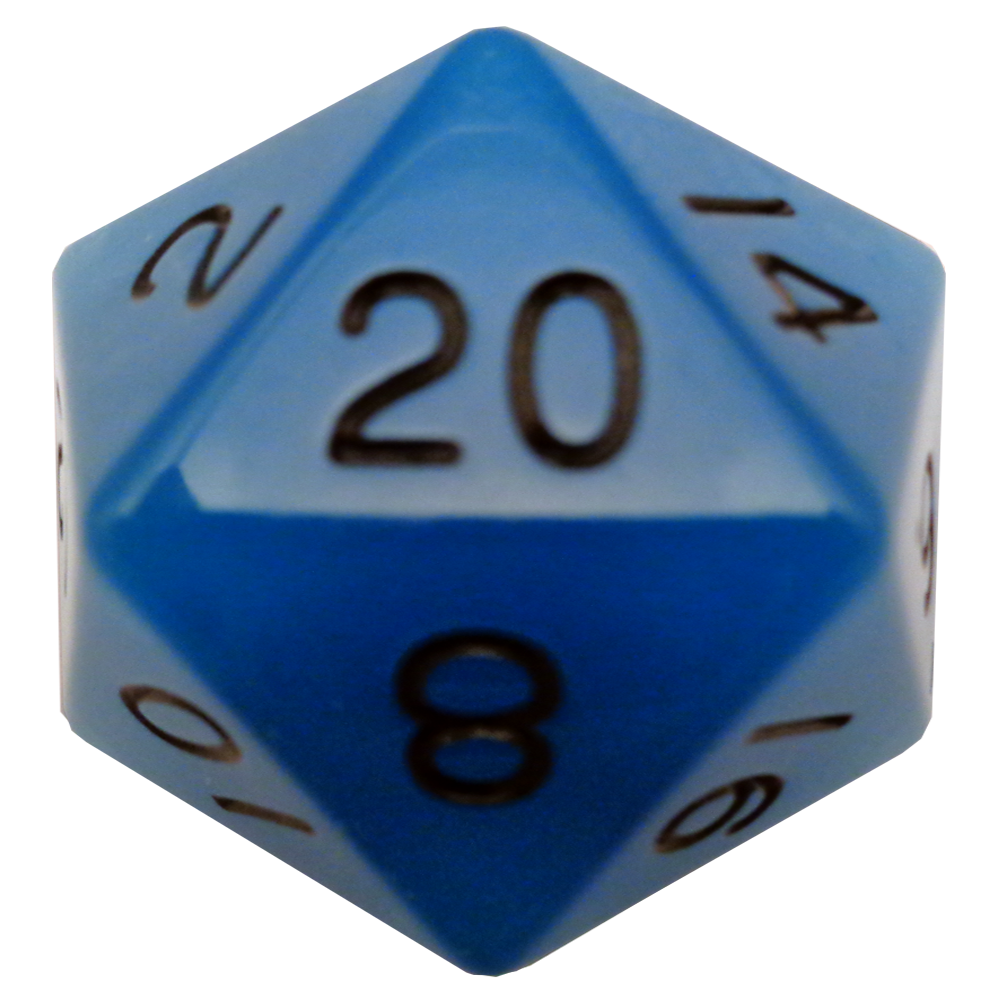 MDG - Mega Acrylic Dice D20 - Glow Blue w/ Black (35mm)