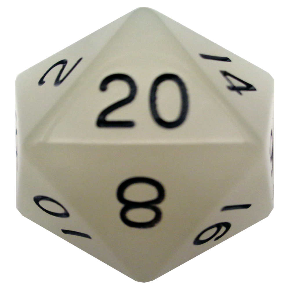 MDG - Mega Acrylic Dice D20 - Glow Clear w/ Black (35mm)
