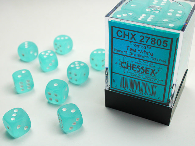 Chessex Dice - Frosted™ 12mm d6 Teal/white Dice Block™ (36 dice)