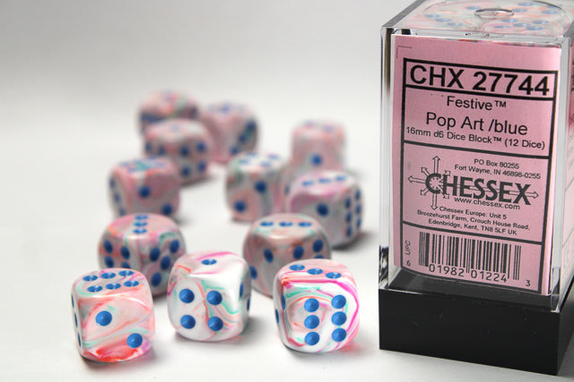 Chessex Dice - Festive® 16mm d6 Pop Art™/blue Dice Block™ (12 dice)