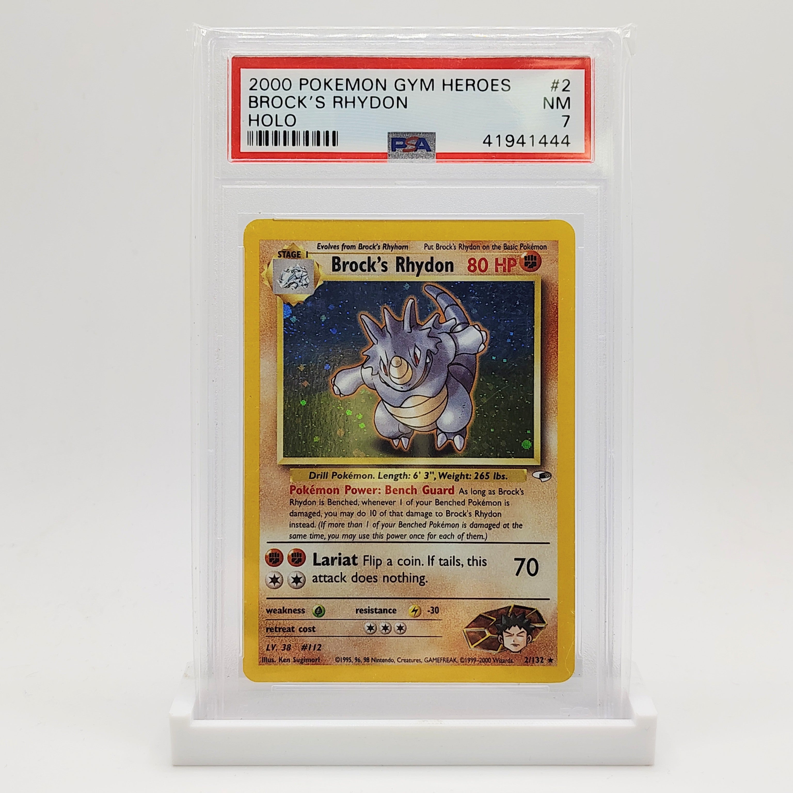 PSA 7 Brock's Rhydon Holo - Gym Heroes Unlimited English  Danireon Cards &  Games