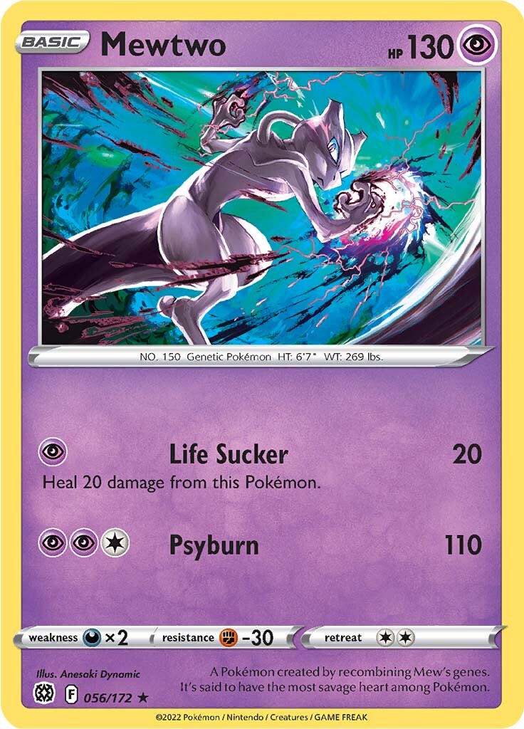 pokemon card 056 172 Sword and Shield Brilliant Stars Mewtwo #56/172 Reverse Holo T Rotterdam Comics Psychic / 130 / Basic Attack 1 Mewtwo 056/172 Swsh09: Brilliant Stars