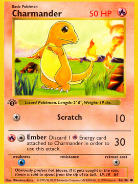 Charmander (46/102) (Shadowless) [Base Set 1st Edition]