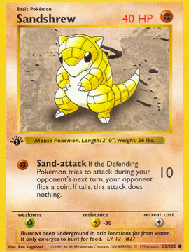 Sandshrew (62/102) (Shadowless) [Base Set 1st Edition]