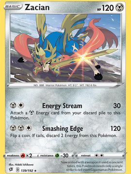 Zacian (139/192) (Cracked Ice Holo) (Theme Deck Exclusives) [Sword & Shield: Rebel Clash]