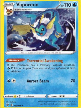 Vaporeon (030/185) (Cosmos Holo) [Sword & Shield: Vivid Voltage]