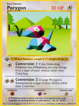 Porygon (39/102) (Shadowless) [Base Set 1st Edition]